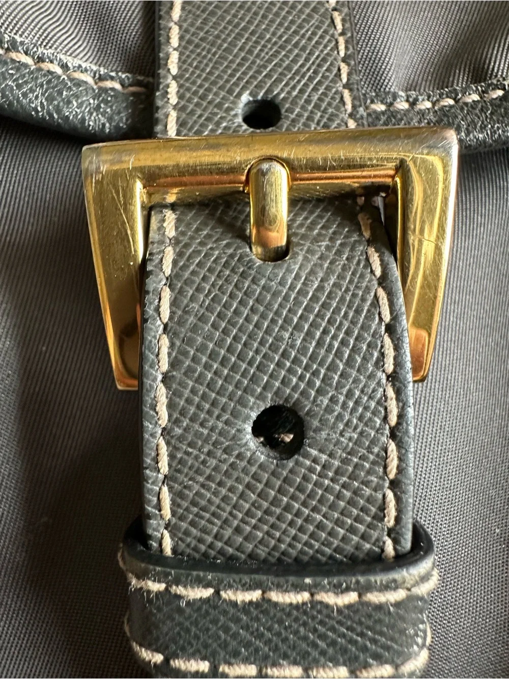 Prada Gray Nylon Drawstring Backpack with Gold Hardware